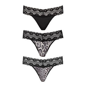 Underneath Jane Thong Set 3pcs (Black), animal print thong set