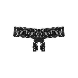 Underneath Kyra Crotchless Thong (Black), open crotch lace thong S/M