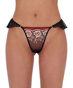 DIANTA Thong (Black), women's thong with ruffles