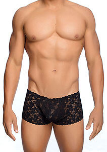 MOB Rose Lace Boy Shorts (Black), men's lace shorts