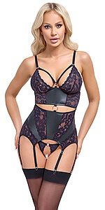 Cottelli OWN ME Basque (Purple), shiny corset with lace