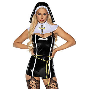 Leg Avenue Vinyl Sinful Sister Romper, sexy nun costume