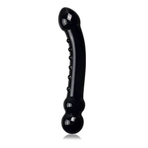 LoveToy Glass Romance Black černé skleněné dildo, 19 x 3,5 cm