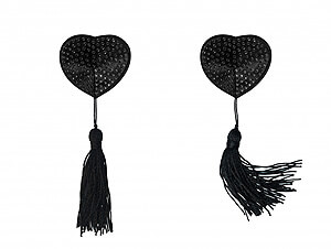 Burlesque Evans (Black), heart fringe nipple stickers