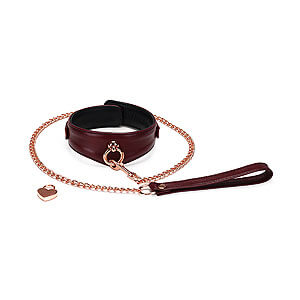 Liebe Seele Wine Red Curved Collar & Leash, bdsm leather collar with leash