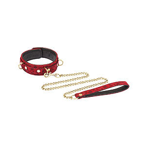 Liebe Seele Ukiyo-e Luxury Collar & Leash (Red Rosy), sexy leather collar with leash