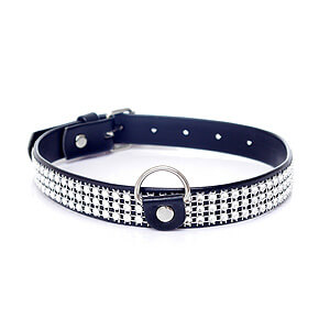 Glittering collar Fetish Boss Series Collar Silver Crystals, 2 cm high