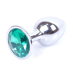 Boss Series Jewellery Silver Plug GREEN - silver butt plug with gemstone 7 x 2.7 cm