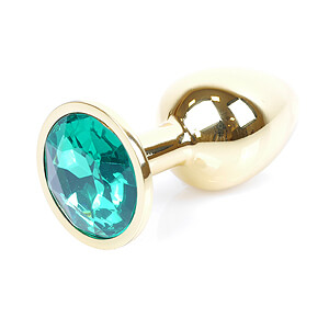 Boss Series Jewellery Gold Plug GREEN - gold butt plug with gemstone 7 x 2.7 cm