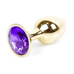 Boss Series Jewellery Gold Plug PURPLE - gold butt plug with gemstone 7 x 2.7 cm