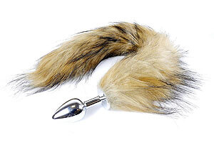 Dark brown fox tail with a metal anal plug 45 cm